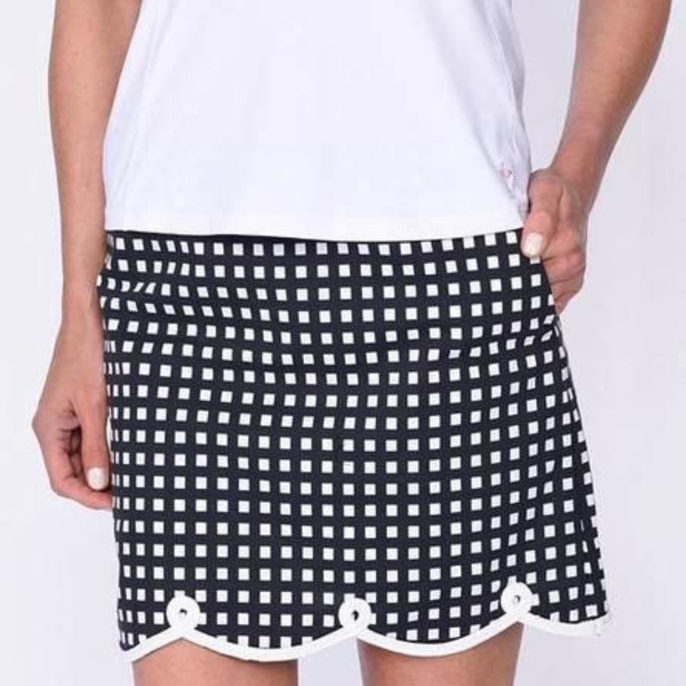 Golftini Golf Skort The Ace Stretch Cotton Scalloped Hem Black White Check 2L - Picture 3 of 15
